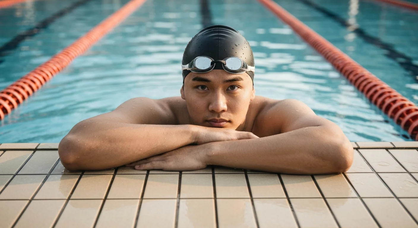 Swimmer resting at the pool edge in Singapore