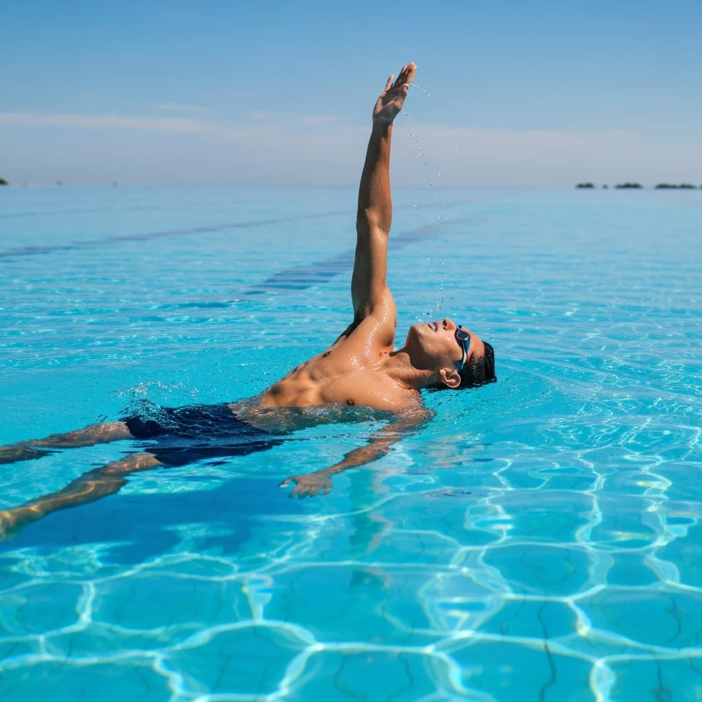Swimmer doing backstroke with arm extended in recovery phase