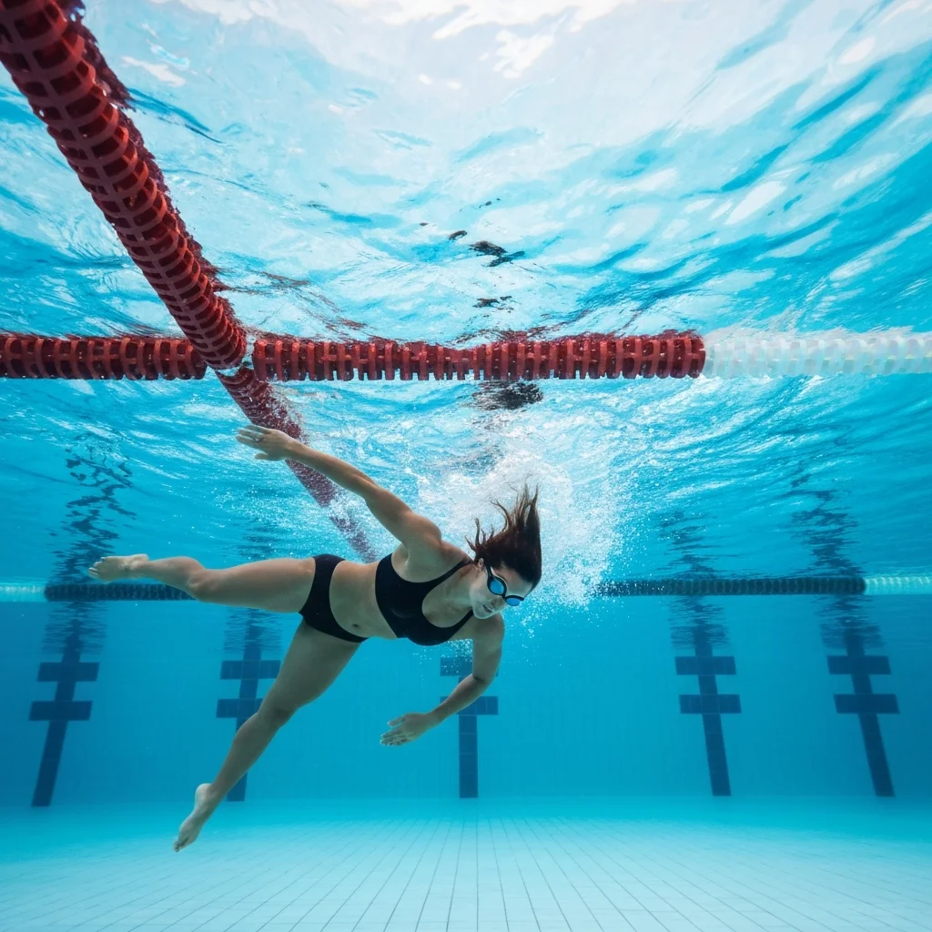 Swimmer doing freestyle showing arm catch and body rotation underwater